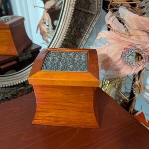 Small Wooden Jewelry / Trinket Box with Metal Inlay